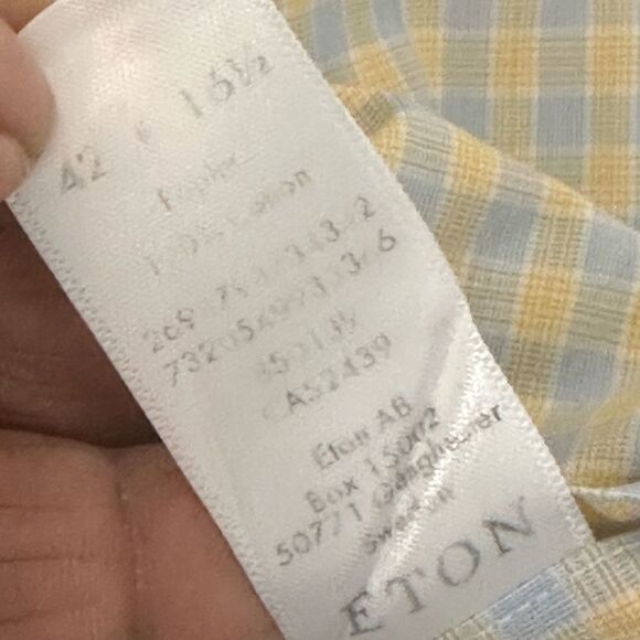 ETON Checkered Blue & Yellow Men’s Dress Shirt 42/16.5 - Picture 6 of 6